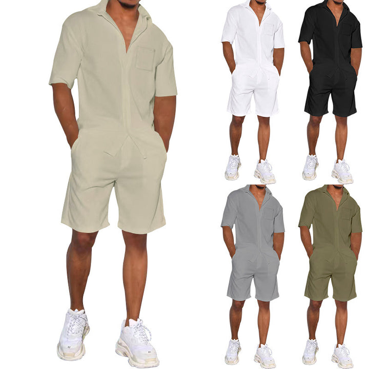 Men's holiday-inspired short-sleeve lapel shirt and Bermuda combination in a relaxed fit made of lightweight cotton blend Mune Fashion