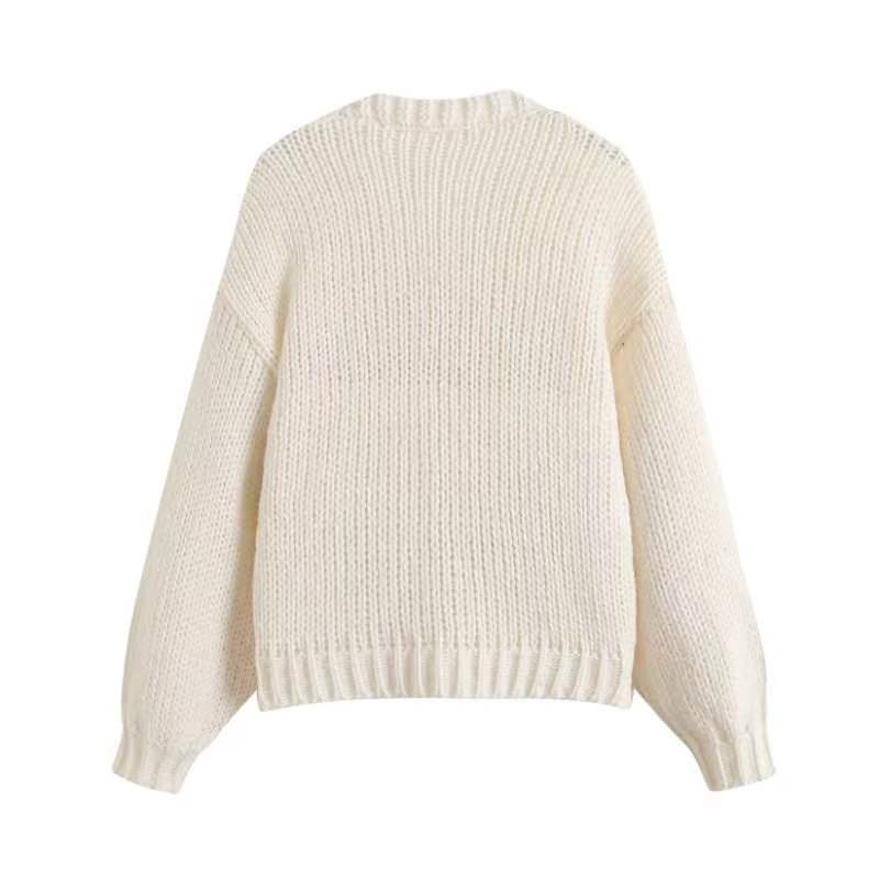 Women's short cardigan with strawberry appliqués and chunky knit Mune Fashion