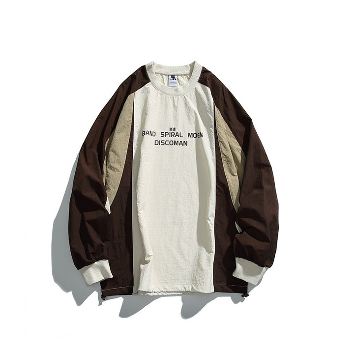 Unisex Loose Fit Colorblock Long Sleeve Shirt made of Lightweight Nylon Blend with Raglan Sleeves and Chest Print Mune Fashion