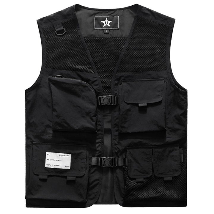 Men's multifunctional utility vest with mesh back, modular pocket arrangement, and click fasteners Mune Fashion