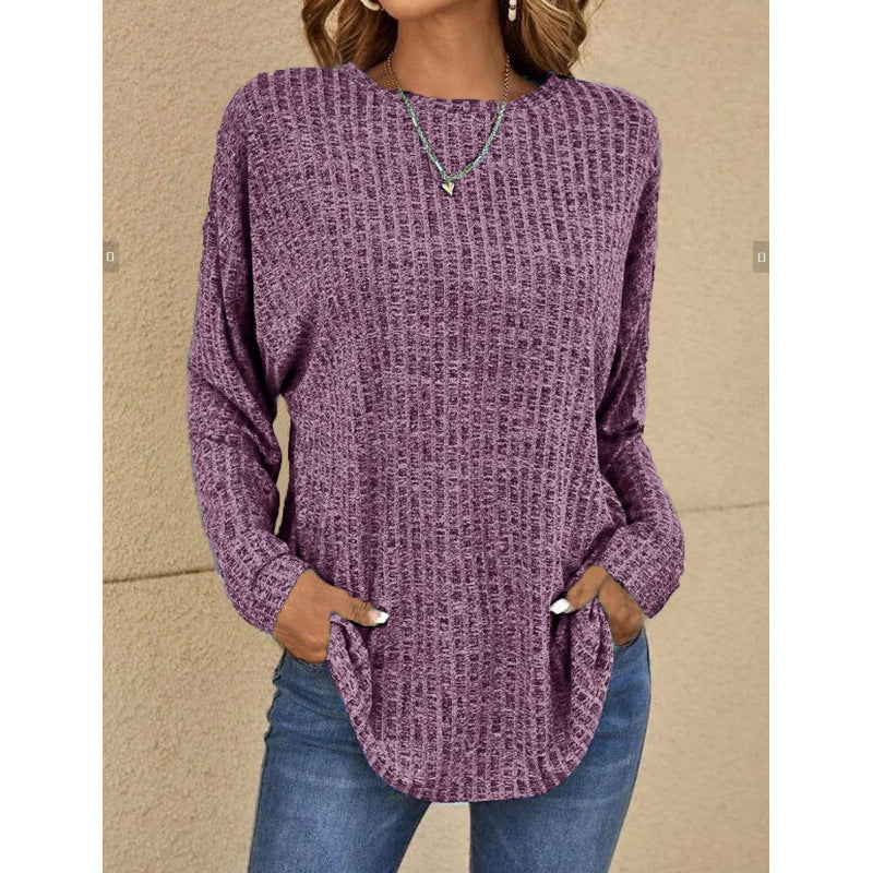 Women's Oversized Structured Knit Sweater with Round Neck and Pockets Mune Fashion