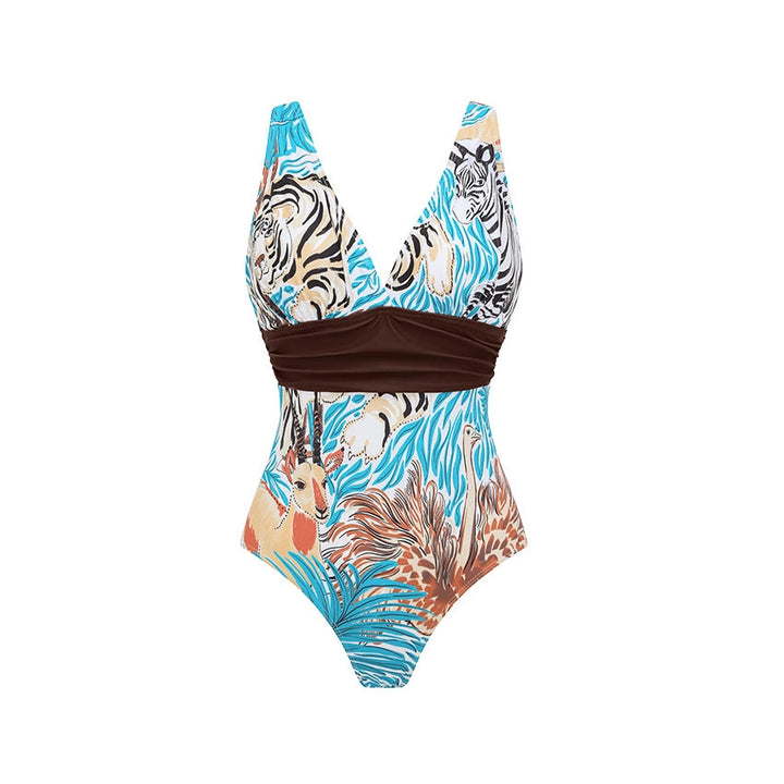 Women's One-Piece Swimsuit with Animal Print and Elegant Waistline Mune Fashion