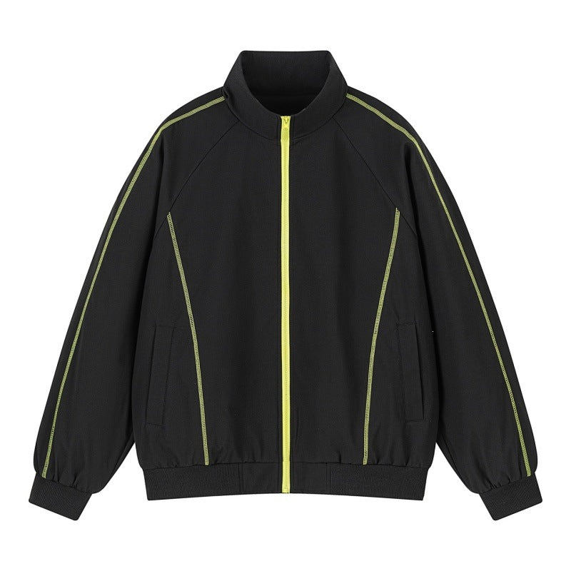 Men's Lightweight Raglan Bomber Jacket with Contrasting Flatlock Seams and Stand Collar Mune Fashion