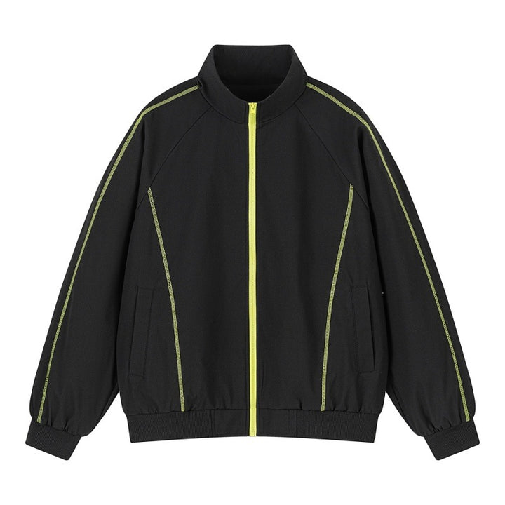 Men's Lightweight Raglan Bomber Jacket with Contrasting Flatlock Seams and Stand Collar Mune Fashion