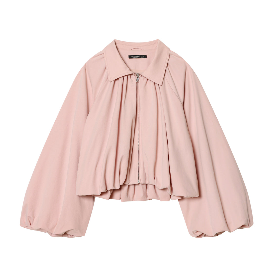 Women's fitted cape jacket with gathered front, zipper, and balloon-shaped sleeves Mune Fashion