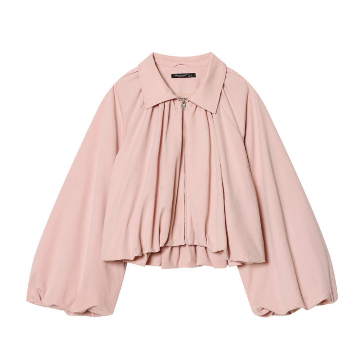 Women's fitted cape jacket with gathered front, zipper, and balloon-shaped sleeves Mune Fashion