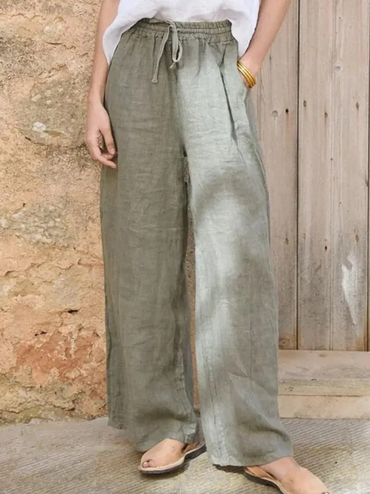 Women's High-Cut Linen Palazzo Pants with Drawstring and Wide Leg Mune Fashion