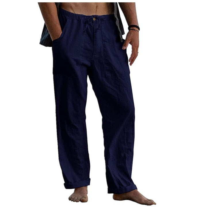 Men's loose linen pants with elastic waistband and patch side pockets Mune Fashion