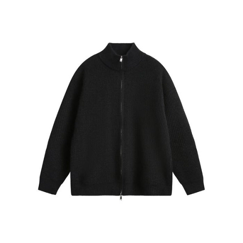 Unisex Oversized Knit Zip Jacket with Stand-Up Collar and Ribbed Cuffs Mune Fashion