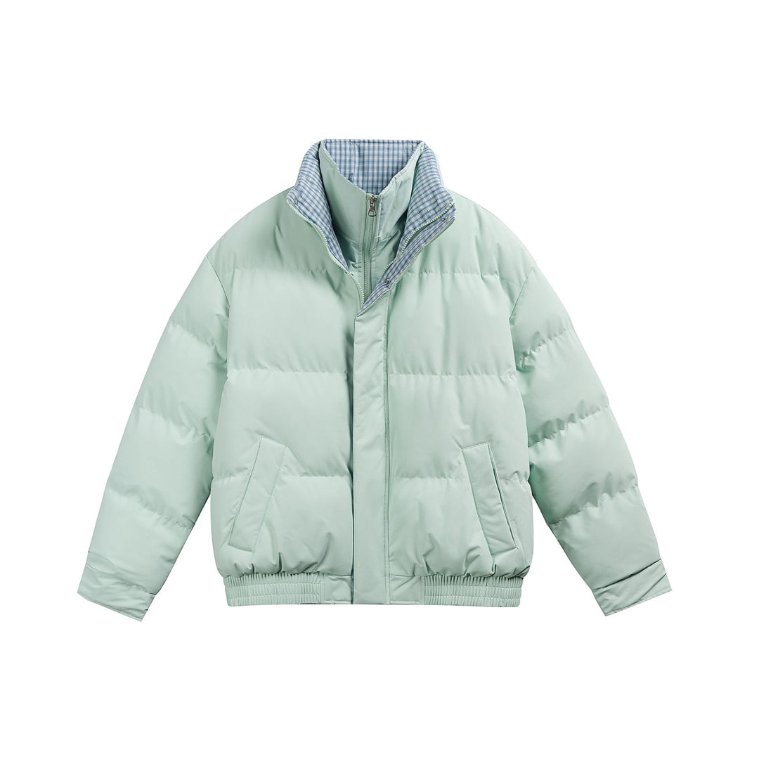 Men's Quilted Bomber Jacket with Checkered Inner Collar and Elastic Hem Mune Fashion