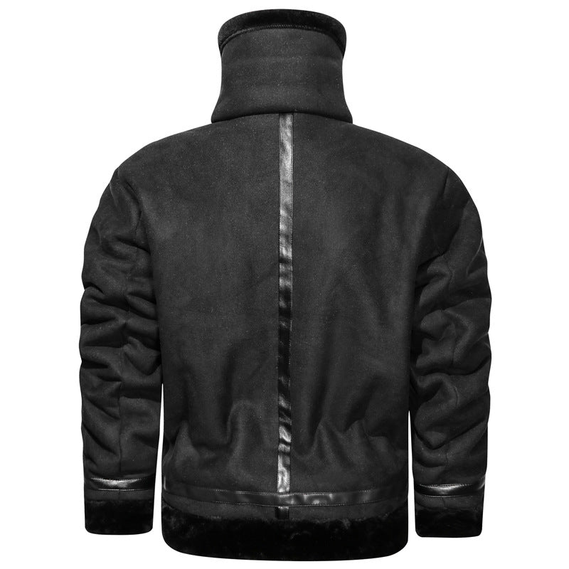 Men's Padded Pilot Jacket with Faux Fur Lining and Leather Trim Mune Fashion