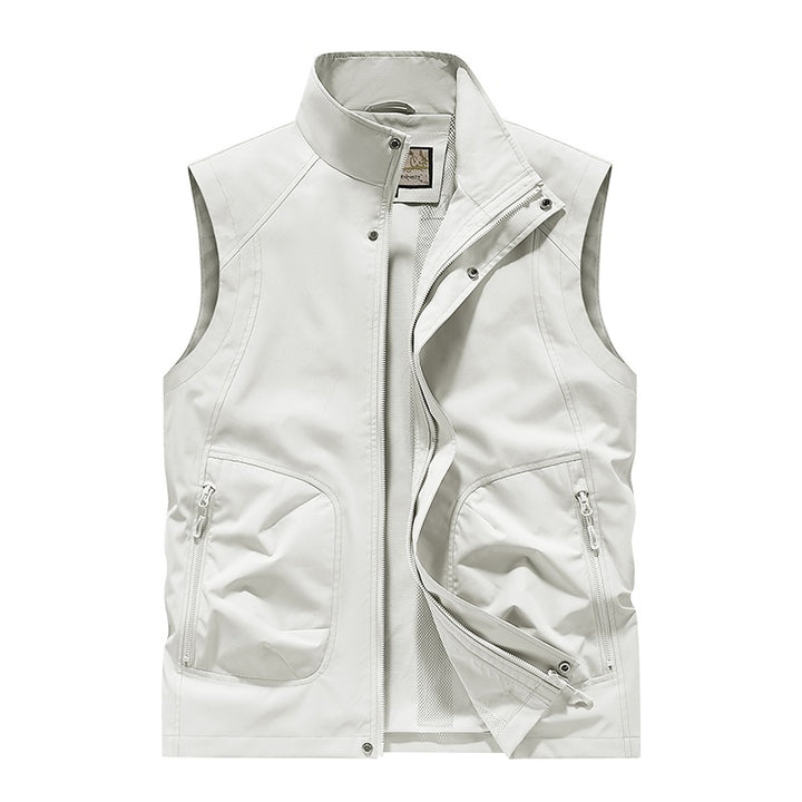 Men's Utility Softshell Vest with High Stand Collar, Zipper & Multi-Functional Pockets Mune Fashion