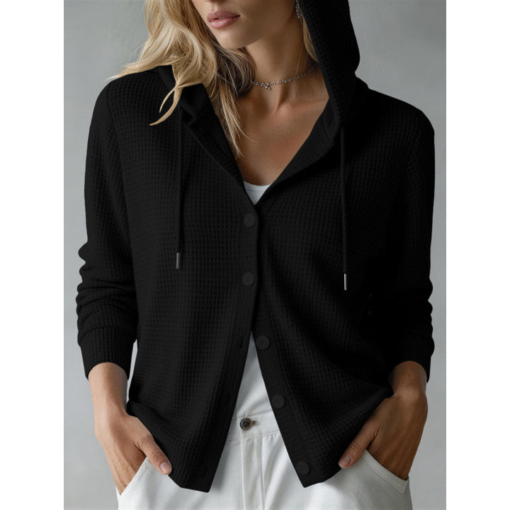 Women's hooded cardigan with waffle texture and button placket Mune Fashion