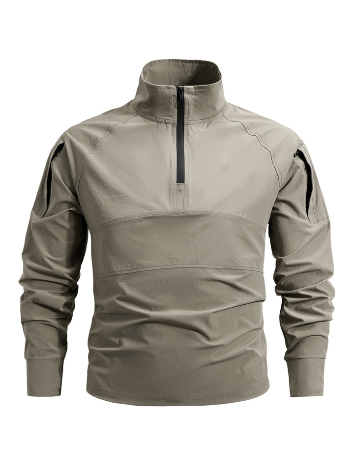 Men's tactical half-zip outdoor pullover with high standing collar, concealed zipper, and arm pockets Mune Fashion