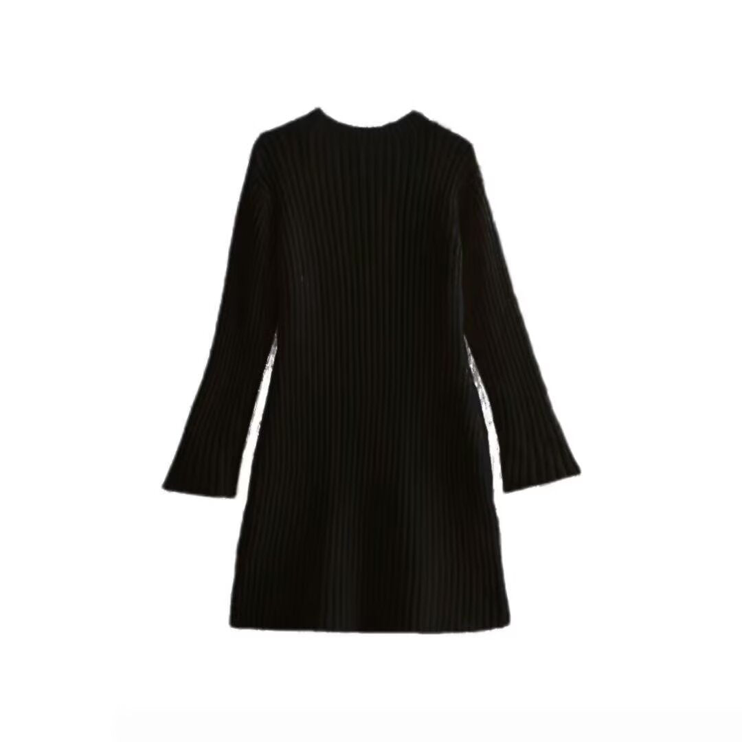 Women's Ribbed Knit Dress with Flared A-Line and Wide Cuffs Mune Fashion