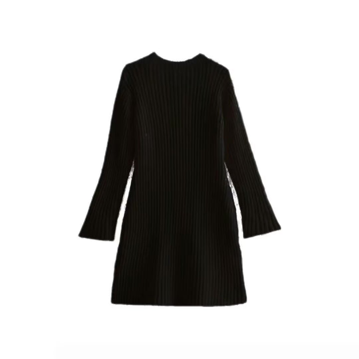 Women's Ribbed Knit Dress with Flared A-Line and Wide Cuffs Mune Fashion