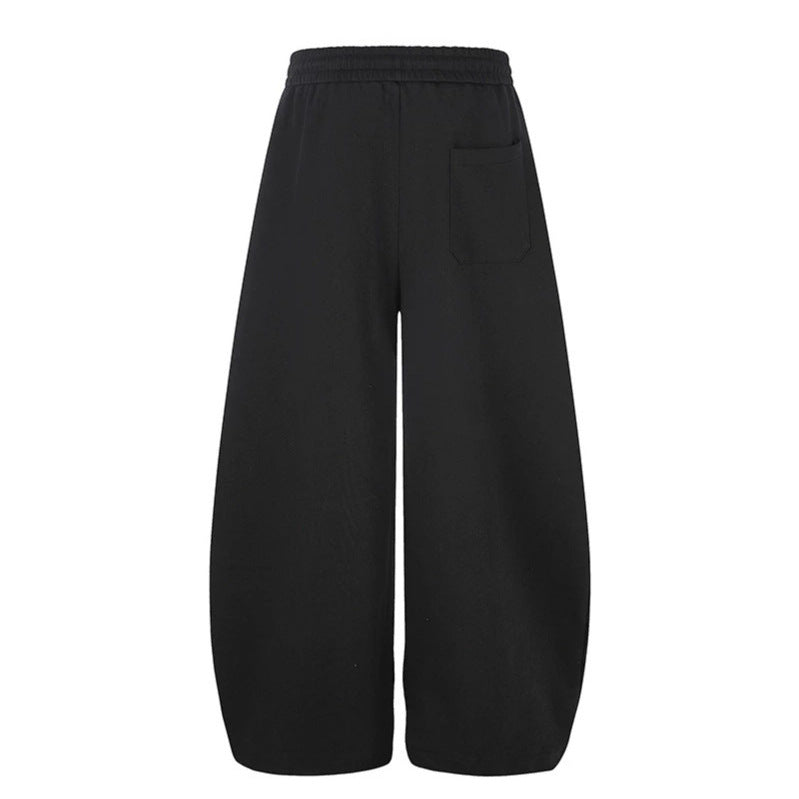 Women Extra Wide Palazzo Sweatpants in Street Style with Horse Patch, Drawstring Waistband and Adjustable Hem
