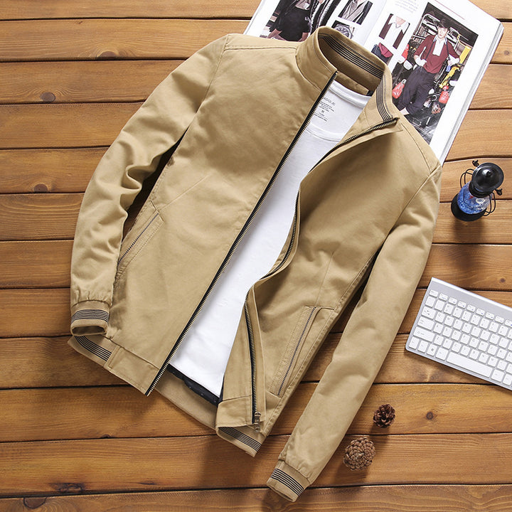 Men's Casual Canvas Blouson with Stand-Up Collar, Zipper and Ribbed Cuffs Mune Fashion
