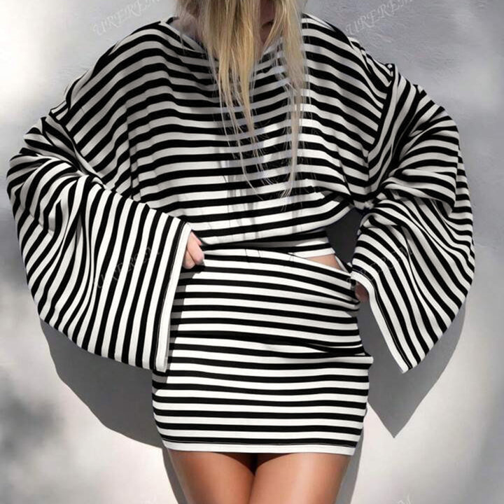 Women striped cut-out long sleeve with wide arm and tailored layering Mune Fashion