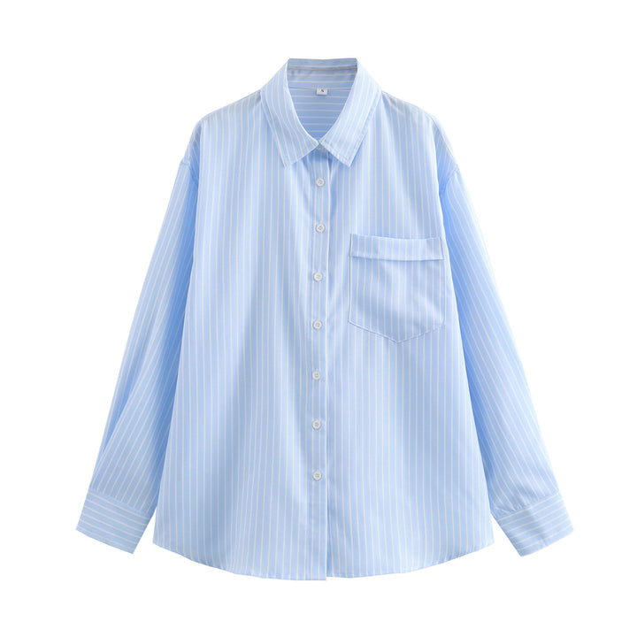 Women's loose oversized shirt blouse with classic collar, full button placket, and rounded hem Mune Fashion