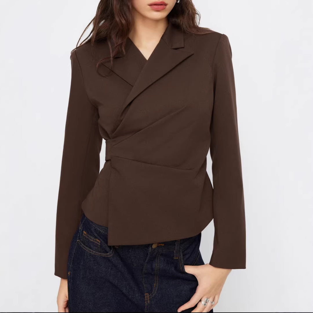 Women's Tailored Wrap Blazer with Draped Peplum Silhouette Drune