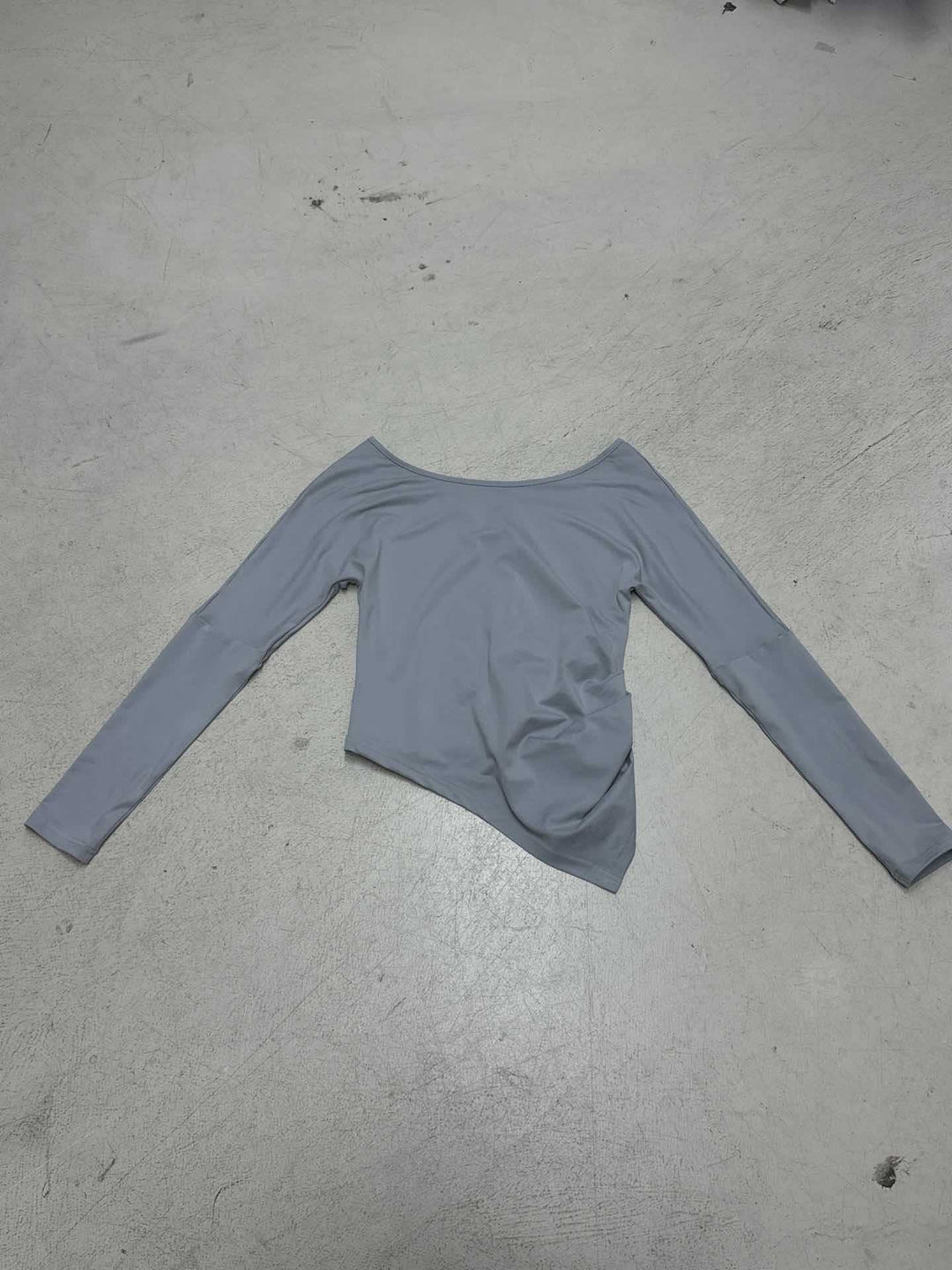 Women's asymmetrical off-shoulder long sleeve shirt with side gathering and diagonal hemline Mune Fashion