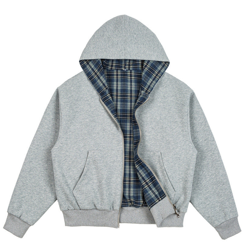 Unisex Padded Hoodie Bomber Jacket with Checkered Flannel Lining and Sturdy Zipper Mune Fashion