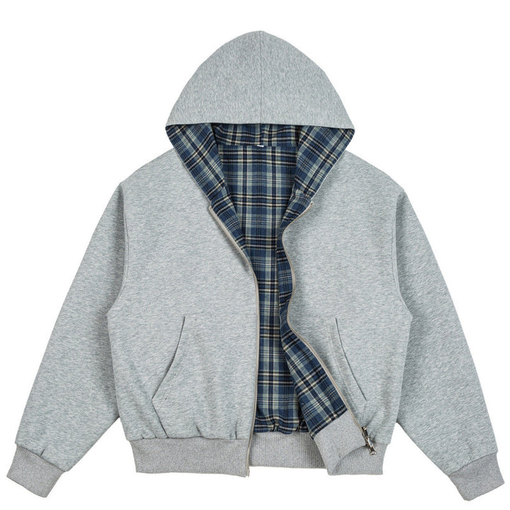 Unisex Padded Hoodie Bomber Jacket with Checkered Flannel Lining and Sturdy Zipper Mune Fashion