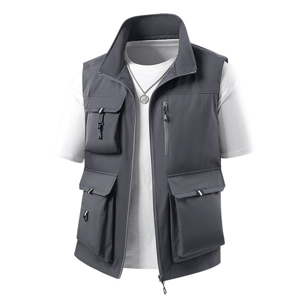Men's multifunctional outdoor vest with multiple cargo pockets and stand-up collar Mune Fashion