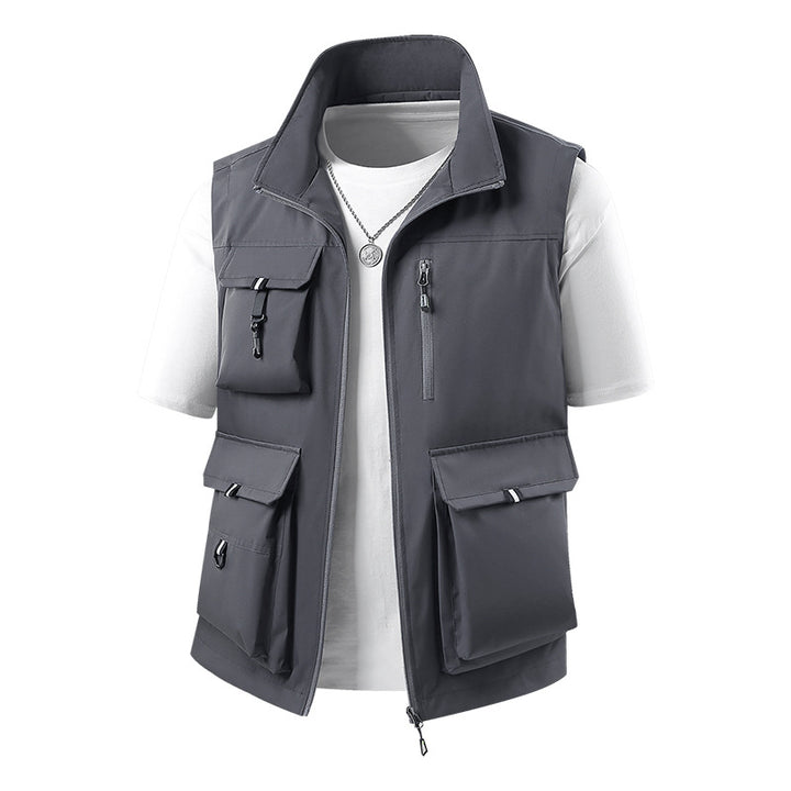 Men's multifunctional outdoor vest with multiple cargo pockets and stand-up collar Mune Fashion