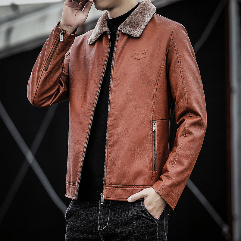 Men's Faux Leather Jacket with Soft Collar Mune Fashion