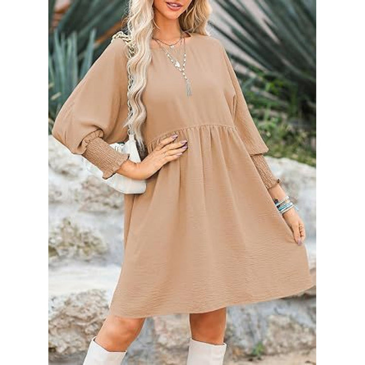 Women's Loose Babydoll Dress with Balloon Sleeves and Gathered Waist Mune Fashion