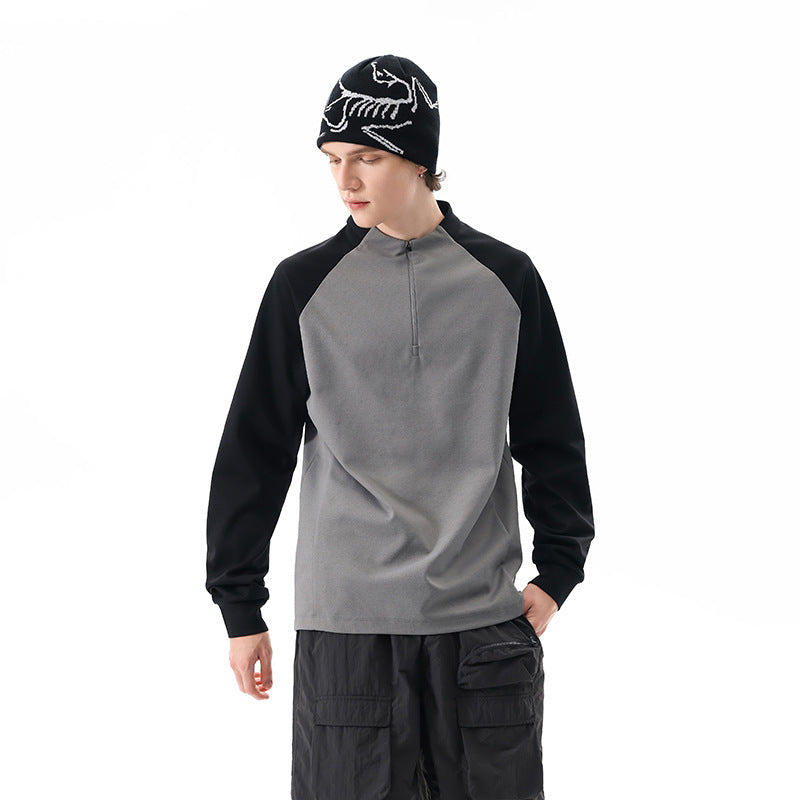 Herren Halbzip-Sweatshirt mit Raglanärmeln, Stehkragen und Kontrastärmeln Mune Fashion