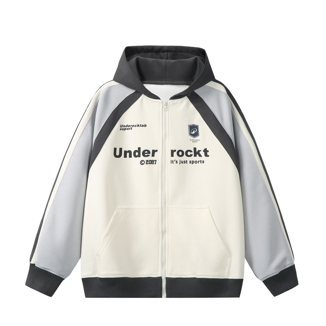 Unisex Hooded Zip Jacket in Retro Sports Style with Color Block Inserts and Kangaroo Pocket Mune Fashion