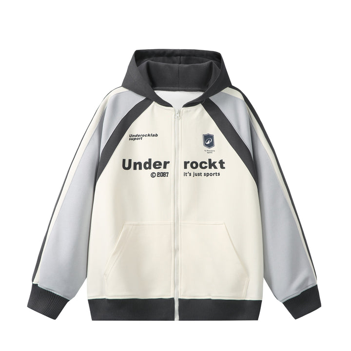 Unisex Hooded Zip Jacket in Retro Sports Style with Color Block Inserts and Kangaroo Pocket Mune Fashion