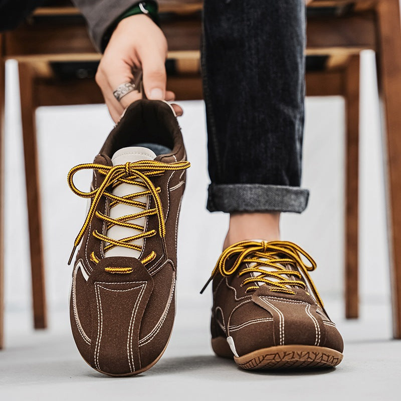 Unisex lightweight retro casual sneakers with suede-like upper material, padded entry, and flexible rubber outsole Mune Fashion