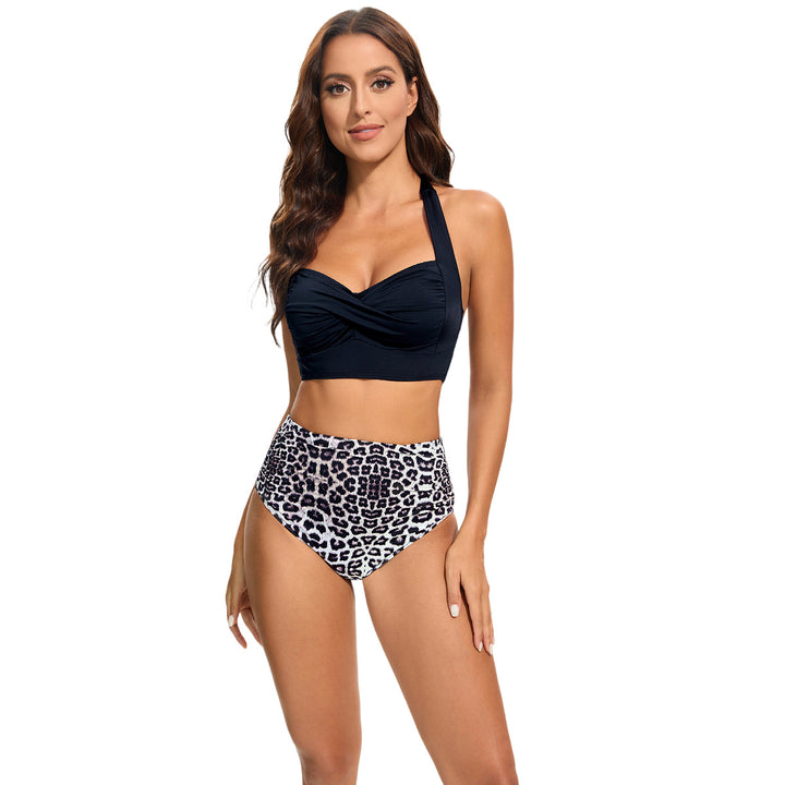 Women's High-Waisted Bikini Set with Padded Top and Leopard Design Mune Fashion