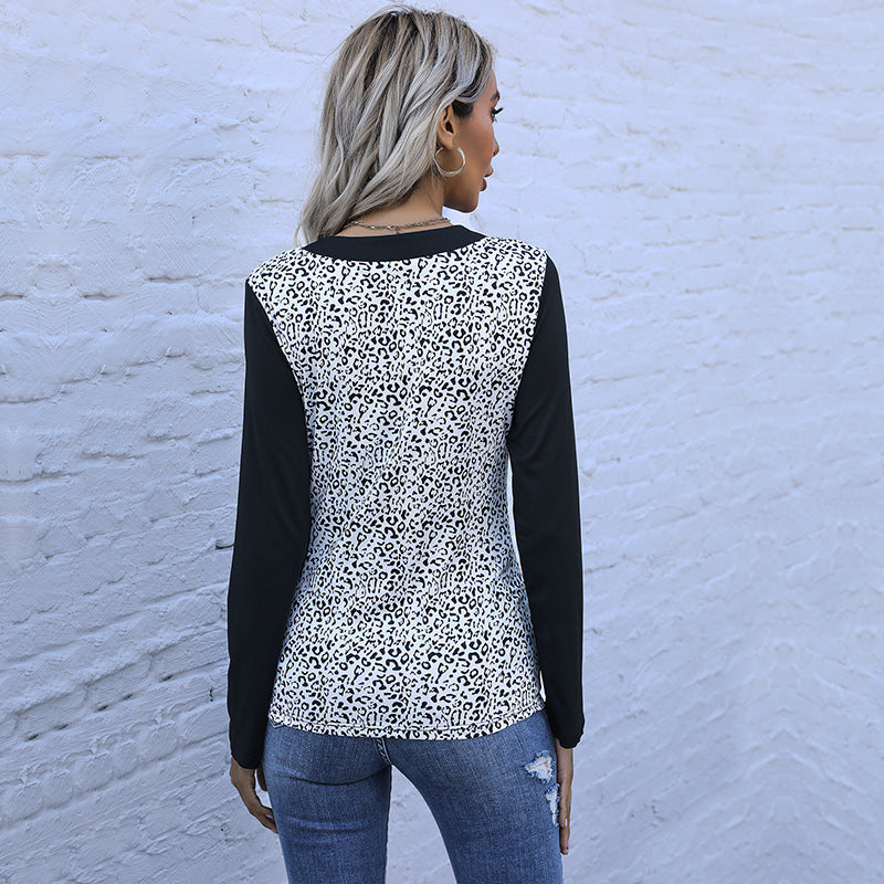 Women's Long Sleeve Shirt in Animal Print with Contrasting Sleeves, Button Placket and Chest Pockets Mune Fashion