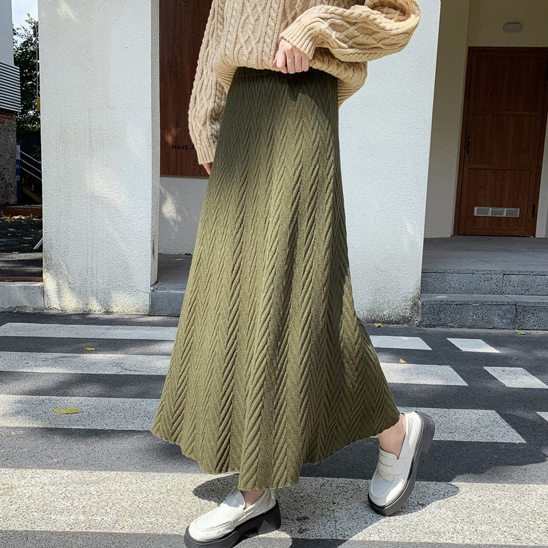 Women Elegant Knit Skirt with Textured Cable Pattern Mune Fashion
