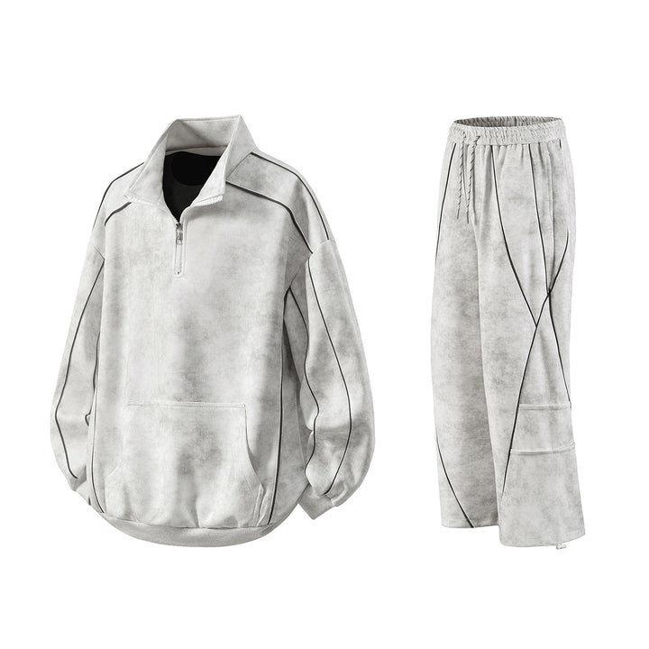 Men's Oversize Half-Zip Sweatshirt with Kangaroo Pocket, Contrast Piping and Balloon Sleeves Mune Fashion