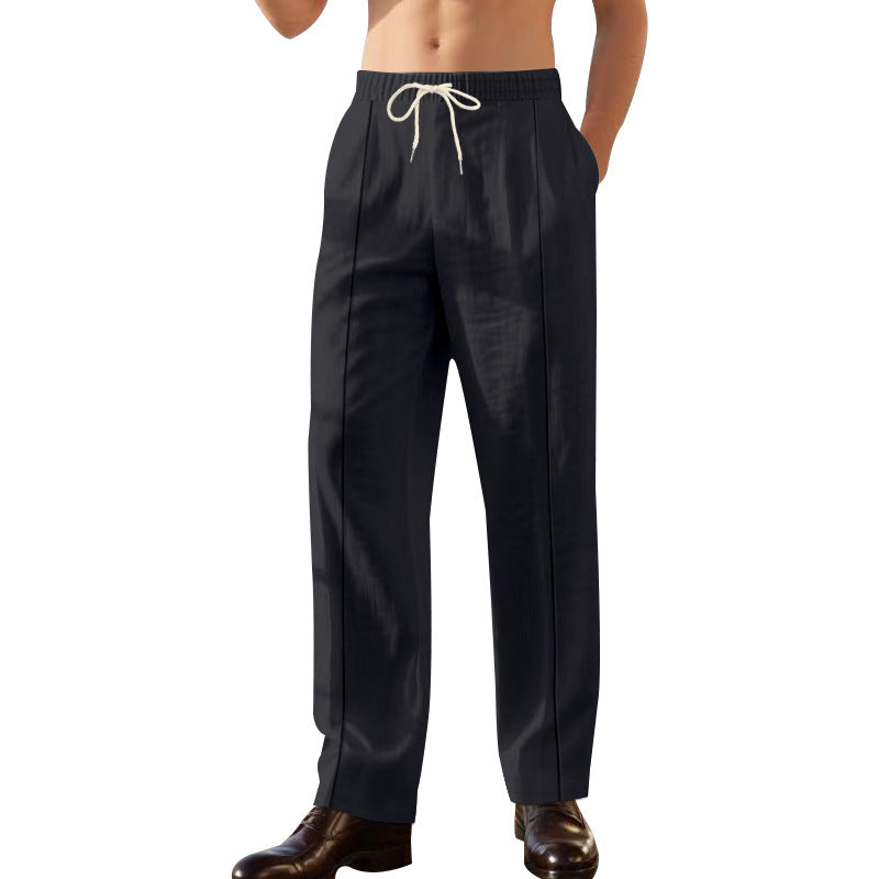 Men's nan Relax Leisure Pants with elastic drawstring waistband, decorative crease, and side inset pockets Mune Fashion