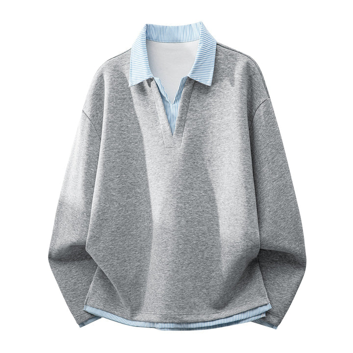 Unisex Oversized Sweatshirt with integrated shirt collar and V-neck detail Mune Fashion