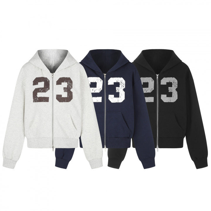 Unisex Lightweight Hooded Zip Jacket with Vintage Numbers Print and Kangaroo Pockets Mune Fashion