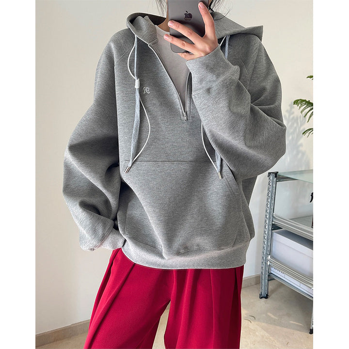 Women's Oversized Hoodie with Half Zip, Kangaroo Pocket and Relaxed Fit Mune Fashion