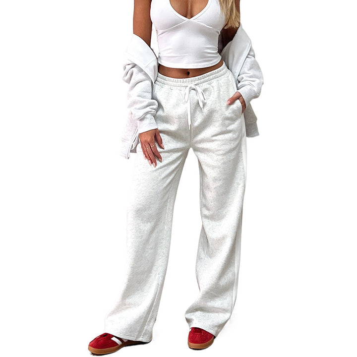 Women's Wide High-Waist Jogging Pants with Side Contrast Stripe and Pockets