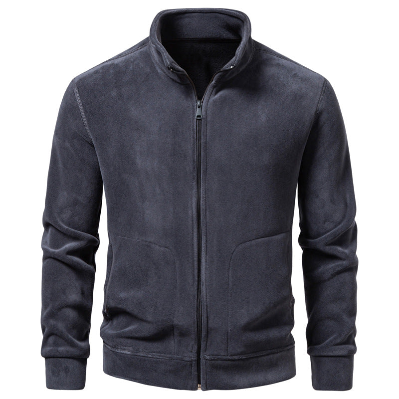 Men's Slim-Fit Fleece Jacket with Stand-Up Collar, Full-Length Zipper and Pockets Mune Fashion