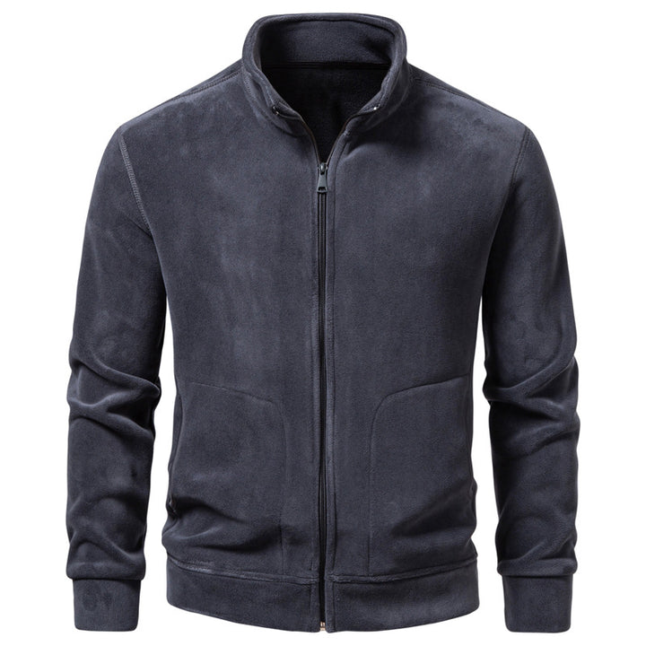 Men's Slim-Fit Fleece Jacket with Stand-Up Collar, Full-Length Zipper and Pockets Mune Fashion