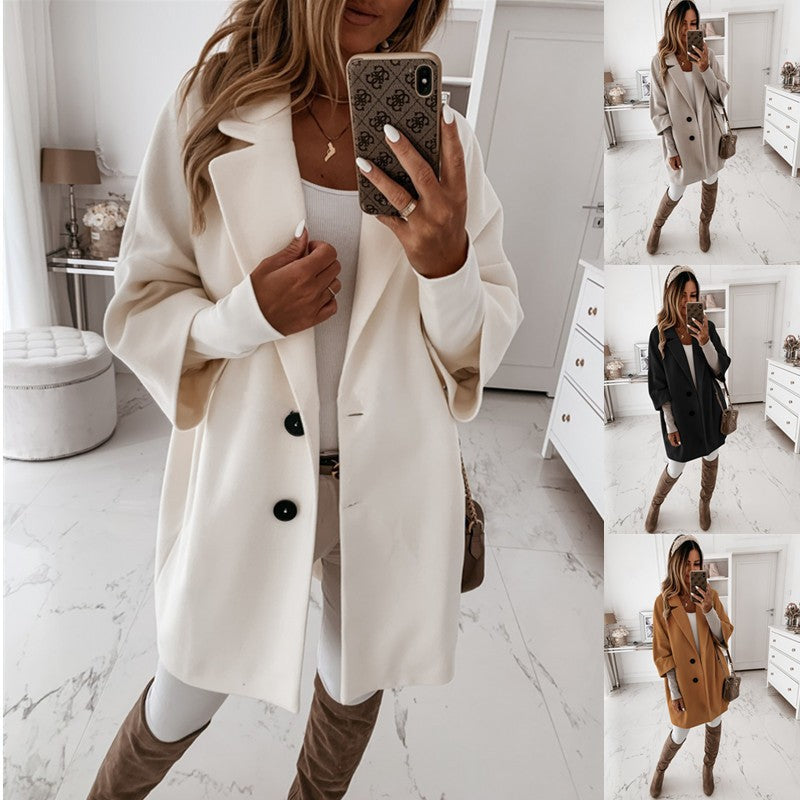 Women's nan kastiger oversized short coat with falling lapel collar and concealed side pockets Mune Fashion