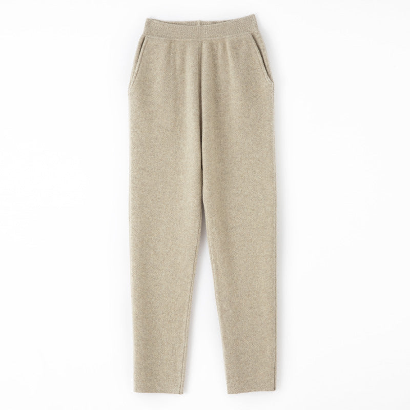 Women Cashmere-Optic Knit Pants with Elastic Waistband, Conical Silhouette and Side Pockets Mune Fashion