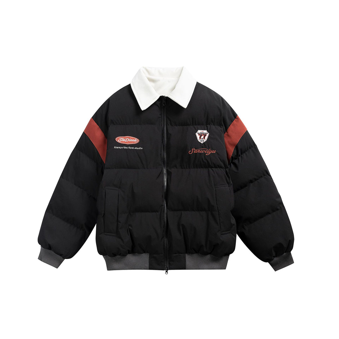 Women's short padded blouson jacket with contrasting collar and embroidery details Mune Fashion